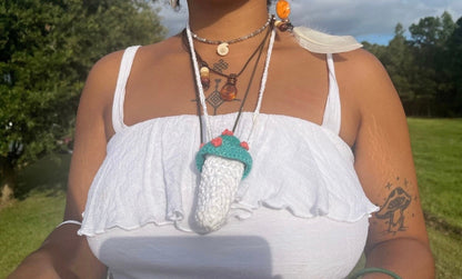 crochet mushroom necklace