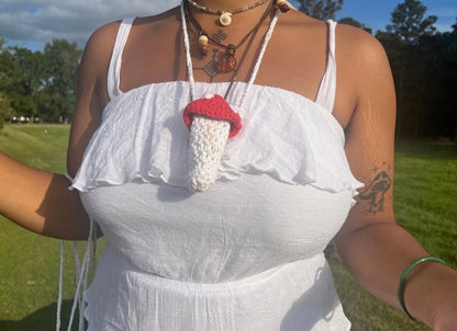 crochet mushroom necklace