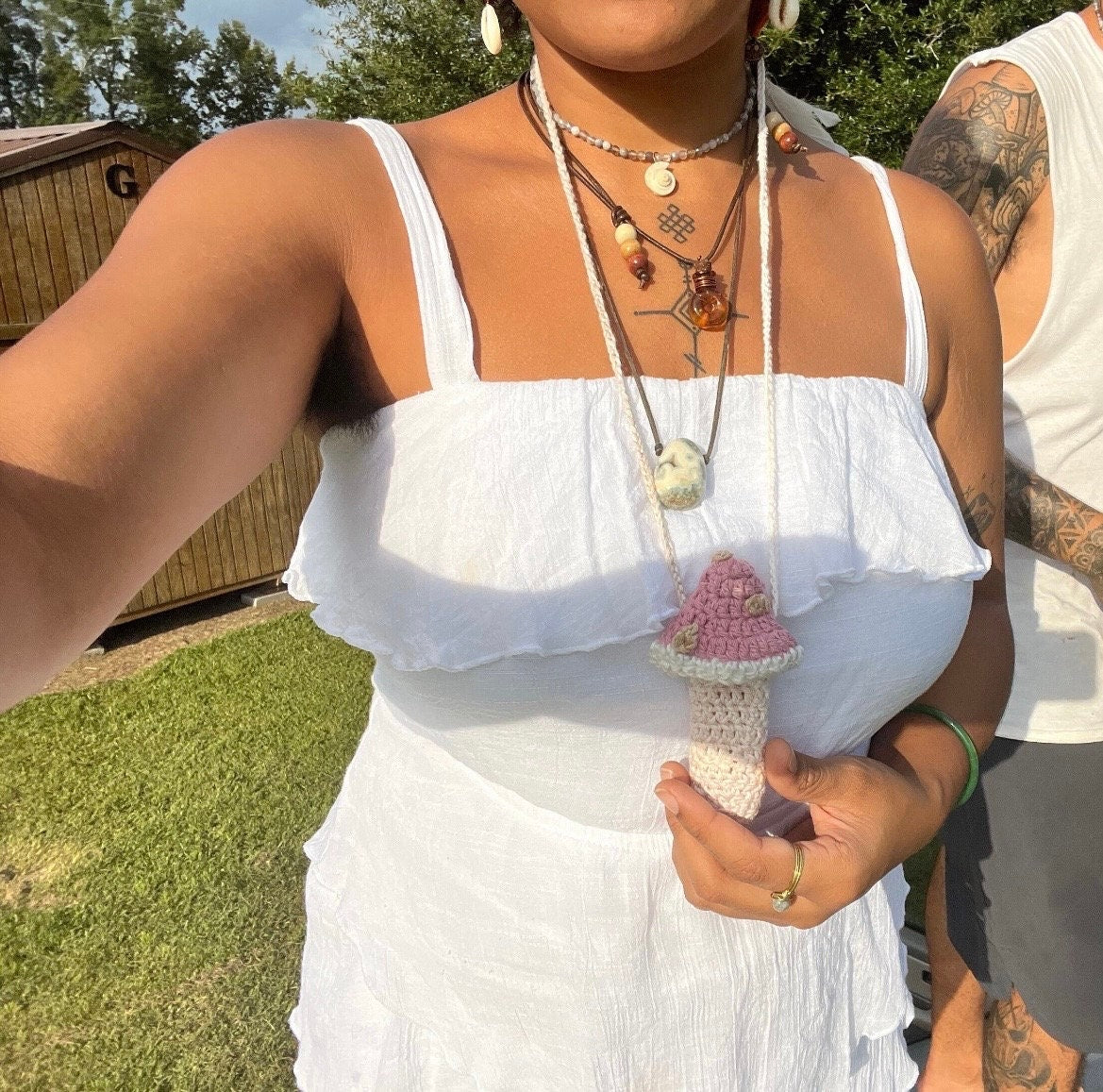 crochet mushroom necklace