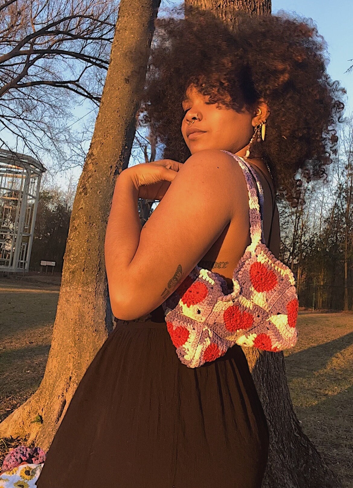 crochet heart handbag